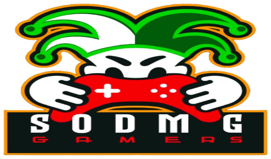 The SODMG Gamers logo — a jester-hatted mascot gripping a red controller.